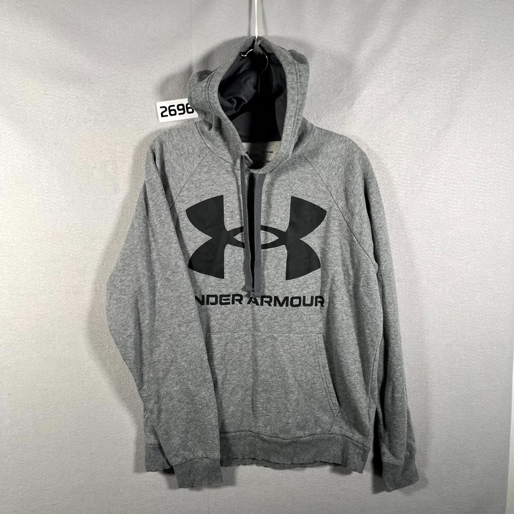 Under Armour Rival Hoodie Mens Medium‎ Gray Fleece Big Logo Athletic Loose Fit